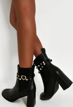 Match Your Words Black Embellished Block Heel Boot