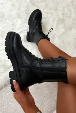Moves To Make Black Faux Leather Lace Up Biker Boots