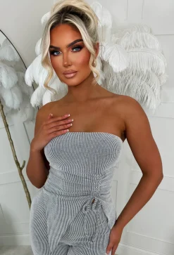 Never Loved You Grey Ribbed Bandeau Loungewear Set