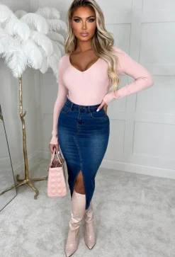 Not For You Blush Pink Knit V Neck Jumper