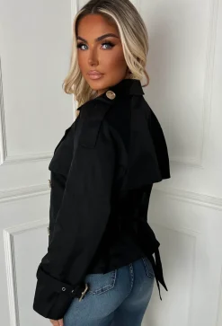 Private Society Black Belted Cropped Trench Coat