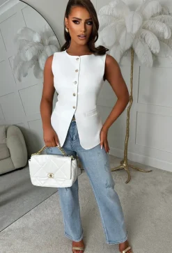 Push My Button White Gold Waistcoat Top