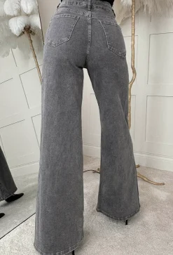 Rae Grey Stretch Flared Wide Leg Jeans