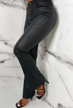 Ready & Waiting Black Stretch Flared Faux Leather Jeans
