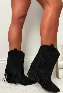 Ride Em Cowboy Black Faux Suede Tassel Boots