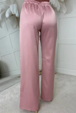Satin Days Light Pink Satin Elasticated Wide Leg Trousers
