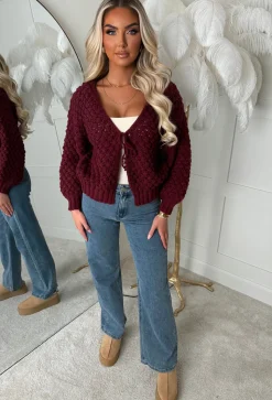 Sophia Wine Chunky Knit Cardigan