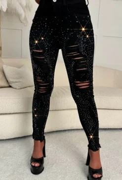 Sparkle Days Black Sparkle Ripped Stretch Jeans