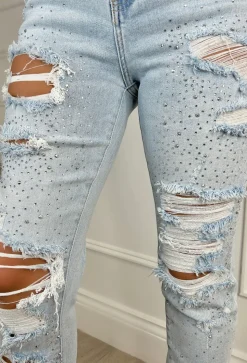 Sparkle Days Light Blue Sparkle Ripped Jeans