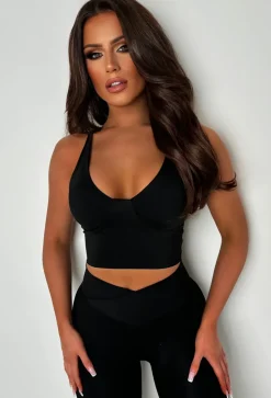 Sporty Girl Black Halter Neck Top & Leggings Active Set