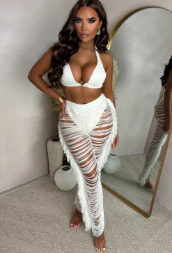 Stairway To Paradise Cream Ladder Effect Trousers