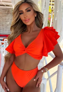 Sun-Kissed Orange Ruffle Detail Bikini With High Waist Brief
