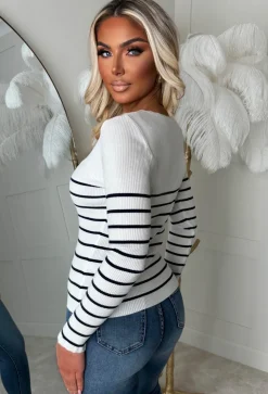 Sweet & Simple Cream Round Neck Striped Knitted Jumper