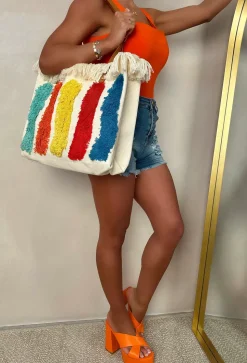 Take Me To Tropez Cream Beach Tote Bag