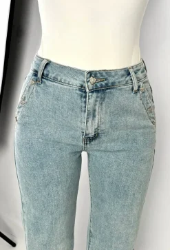 Viva Glam Light Wash Wide Leg Diamante Heart Jeans