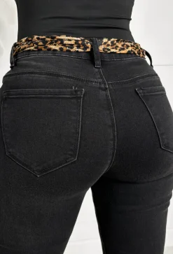 Wild & Chic Black Stretch Contrast Leopard Jeans